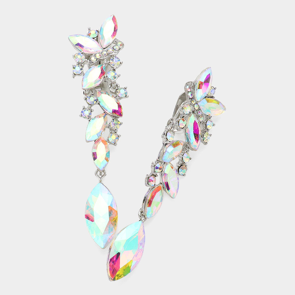 AB Marquise Crystal Drop Pageant Clip on Earrings