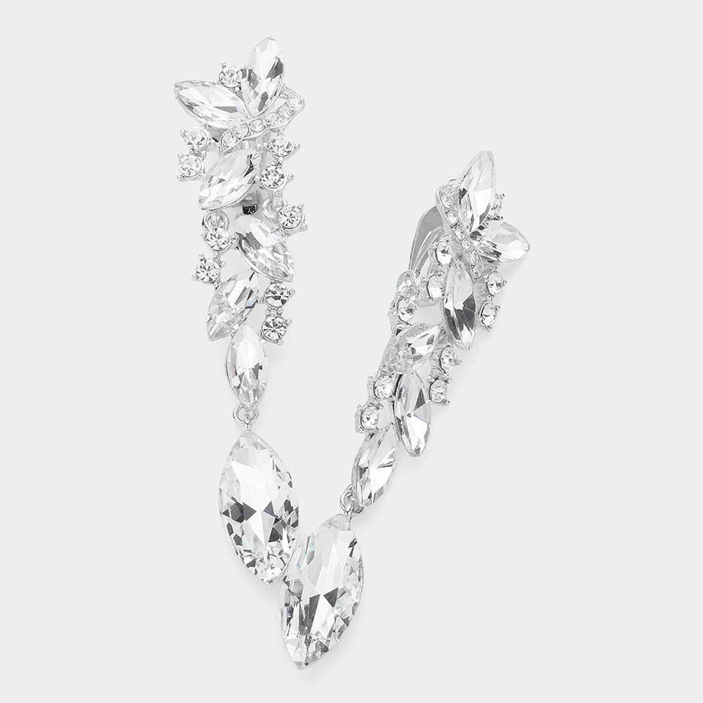Clear Marquise Crystal Drop Pageant Clip On Earrings