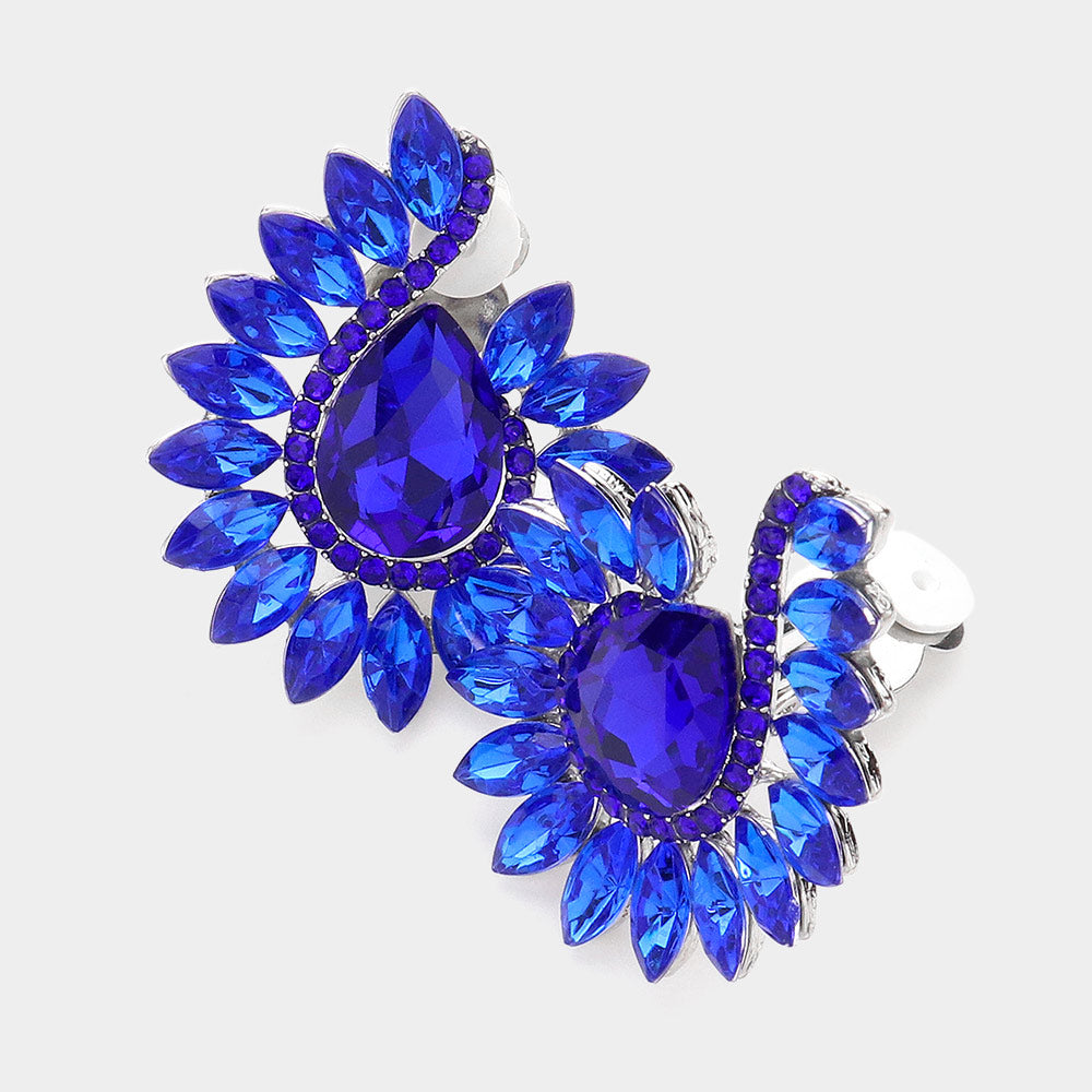 Royal Blue Marquise and Round Stone on Silver Clip On Earrings