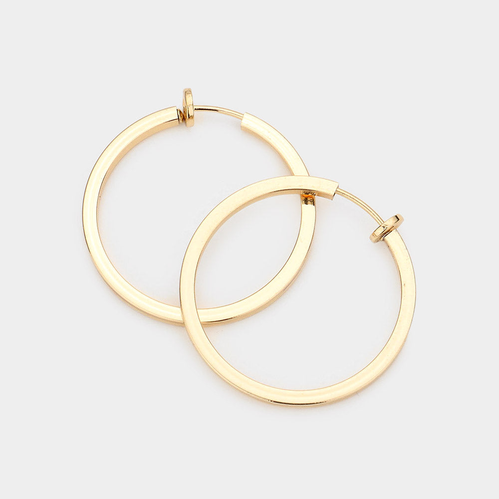 Gold Metal Hoop Clip on Earrings | 1.25"