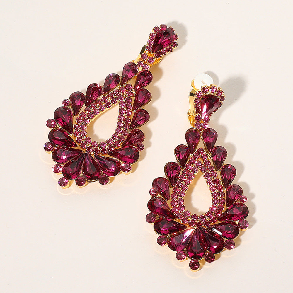 Fuchsia Center Cut Out Clip On Earrings