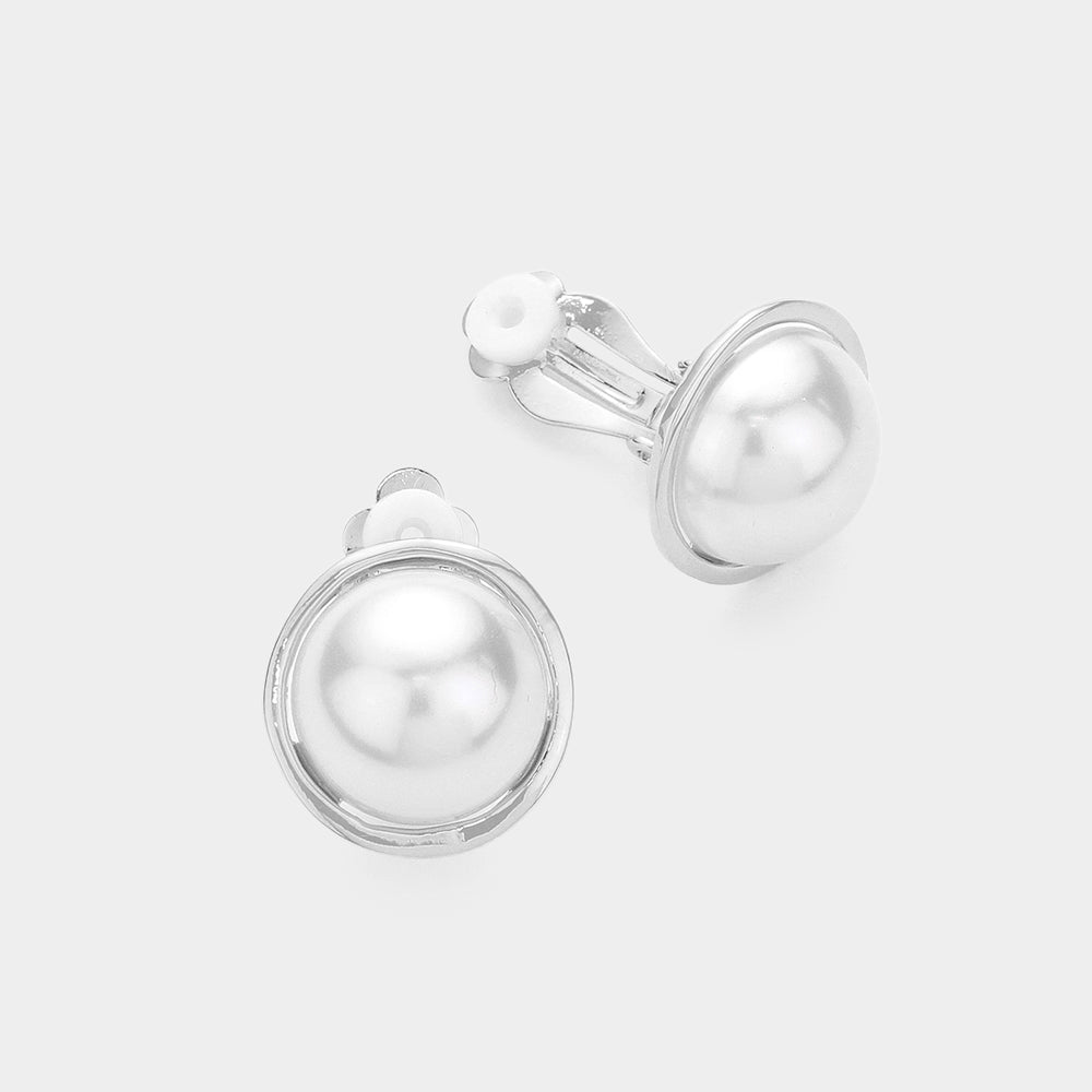 White Pearl Clip on Bridal Earrings  | Wedding Jewelry