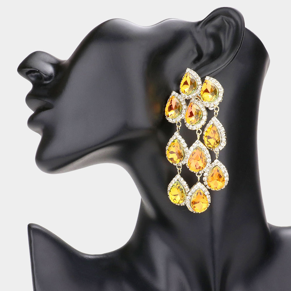 Topaz Multi Teardrop Clip On Chandelier Earrings | Prom Jewelry