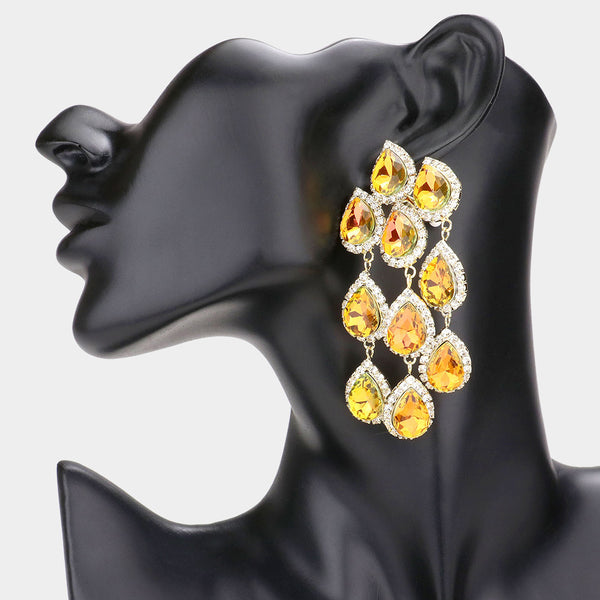 まみ Topaz Multi Teardrop Clip On Chandelier Earrings | Prom