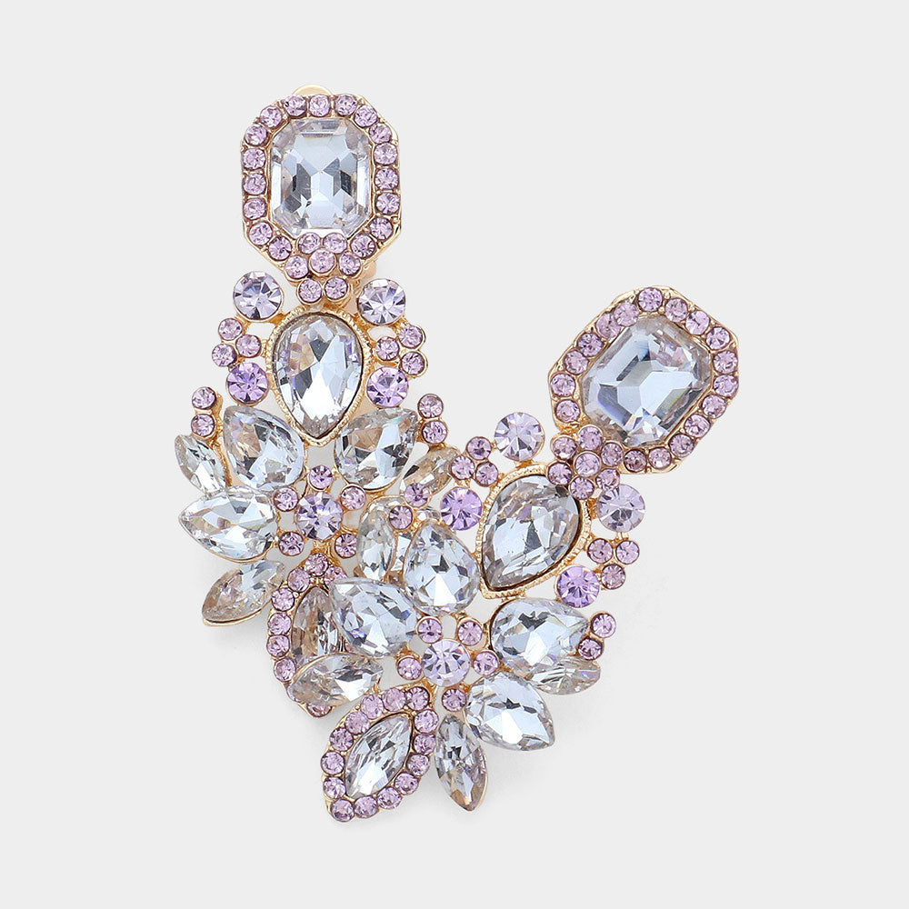 Multi Lavender Stone Cluster Chandelier Clip on Pageant Earrings  | Prom Earrings 