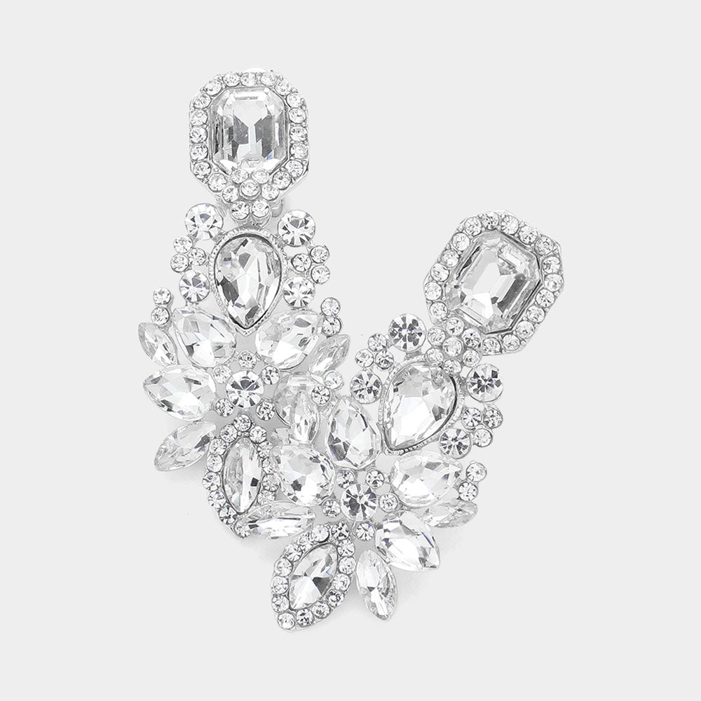 Multi Clear Stone Cluster Chandelier Clip on Pageant Earrings  | Prom Earrings