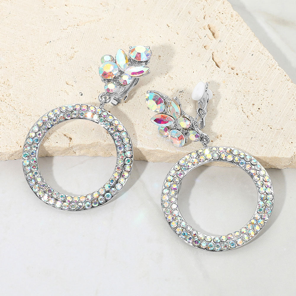 AB Rhinestone Open Circle Clip On Pageant Earrings | AB Clip On Earrings