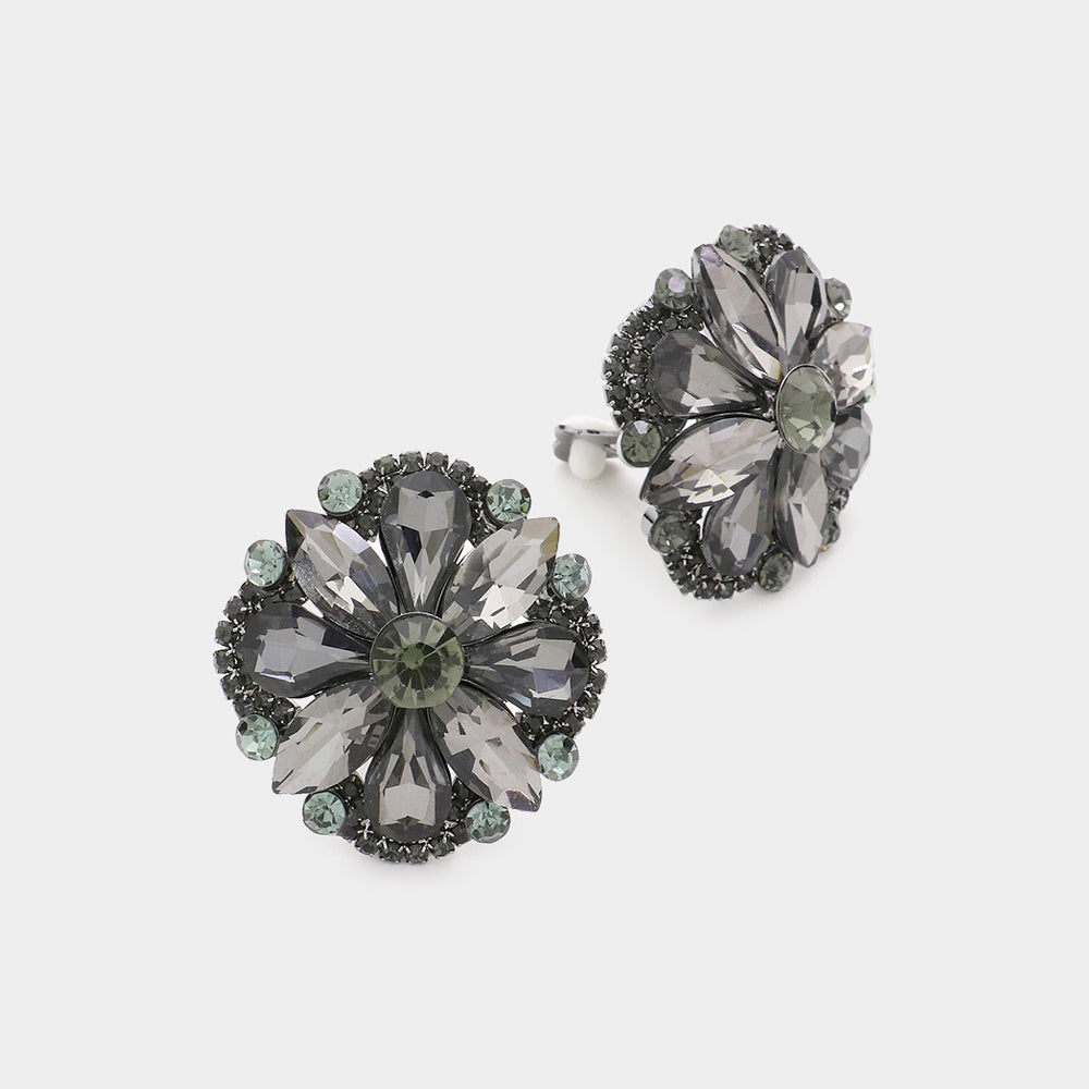 Black Diamond Multi Stone Clip On Stud Interview Earrings  | Pageant Earrings