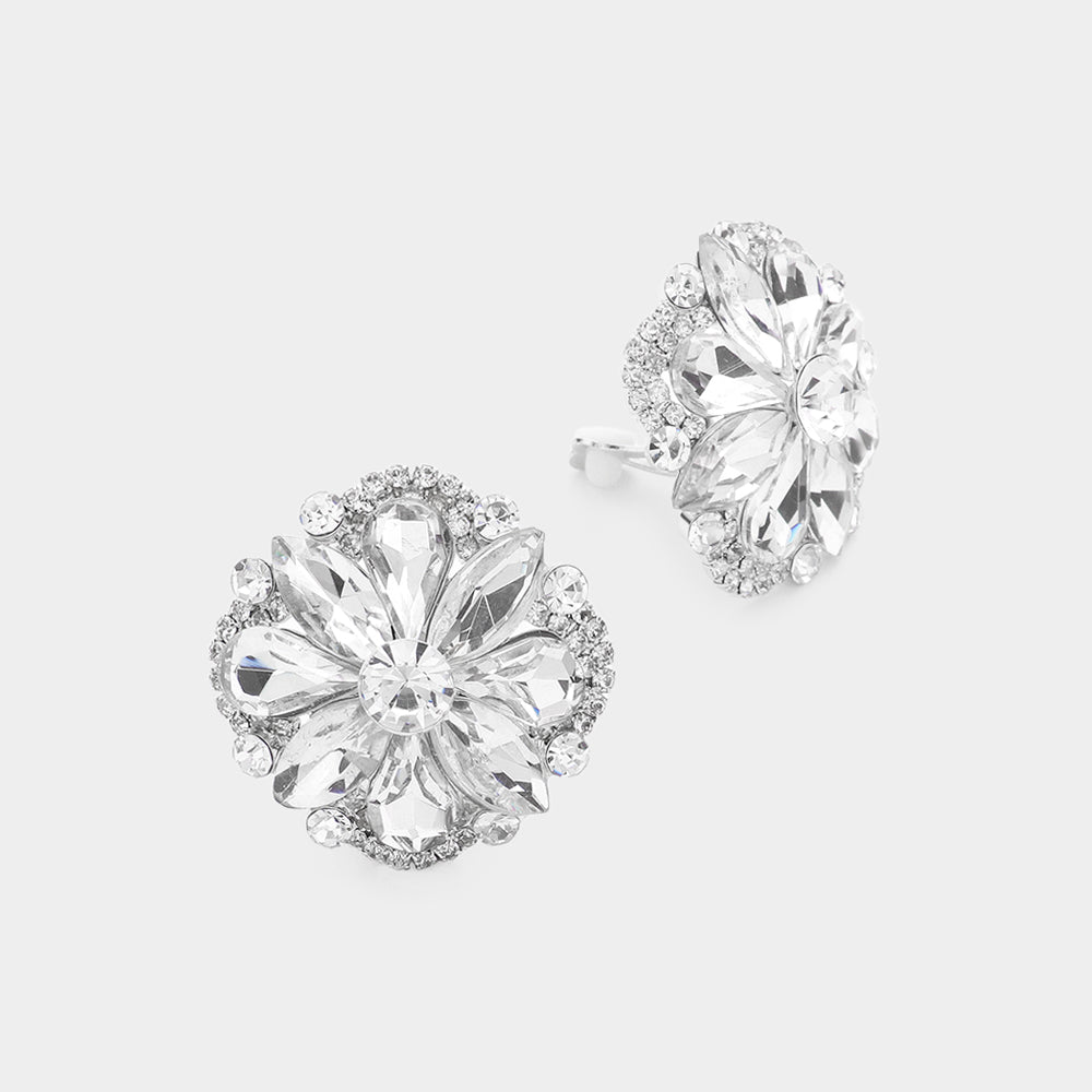 Clear Multi Stone Clip On Stud Interview Earrings | Pageant Earrings