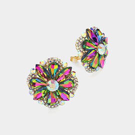 Multi-Color Multi Stone Clip On Stud Interview Earrings | Pageant Earrings