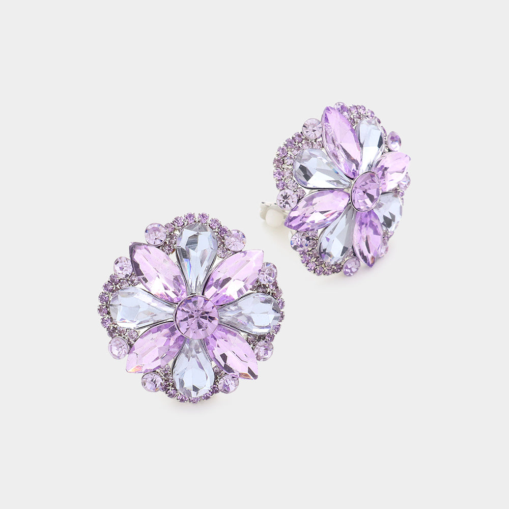 Lavender Multi Stone Clip On Stud Interview Earrings | Pageant Earrings
