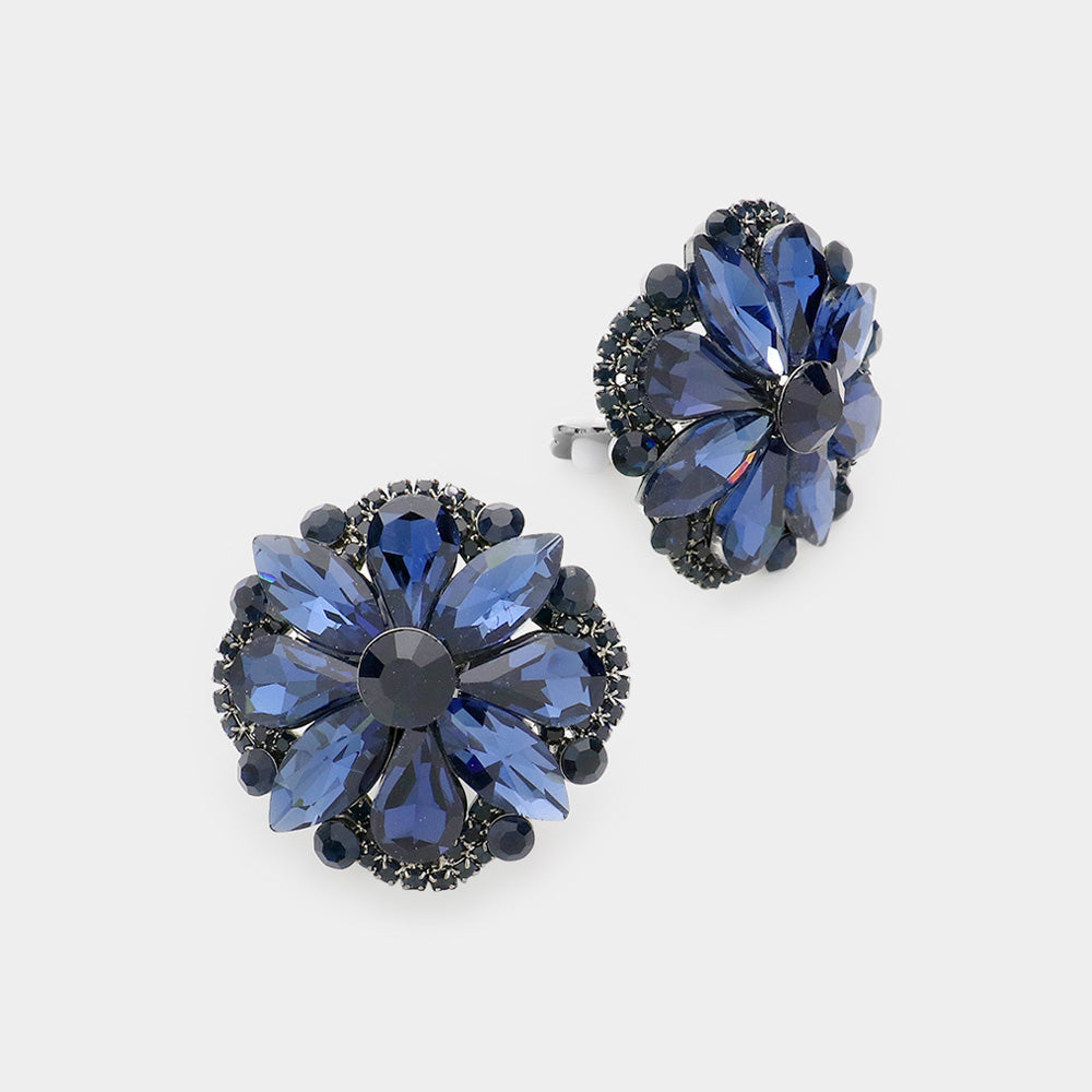 Navy Multi Stone Clip On Stud Interview Earrings | Pageant Earrings