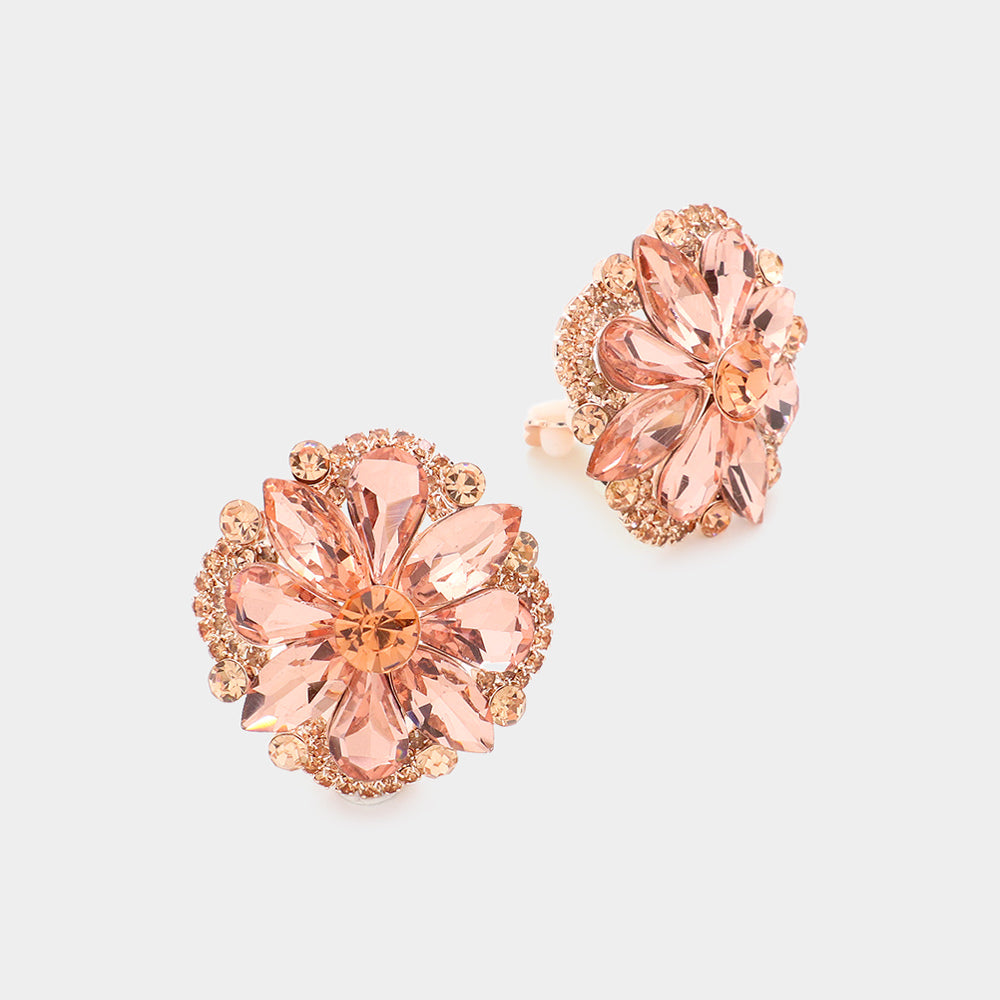 Peach Multi Stone Clip On Stud Interview Earrings | Pageant Earrings