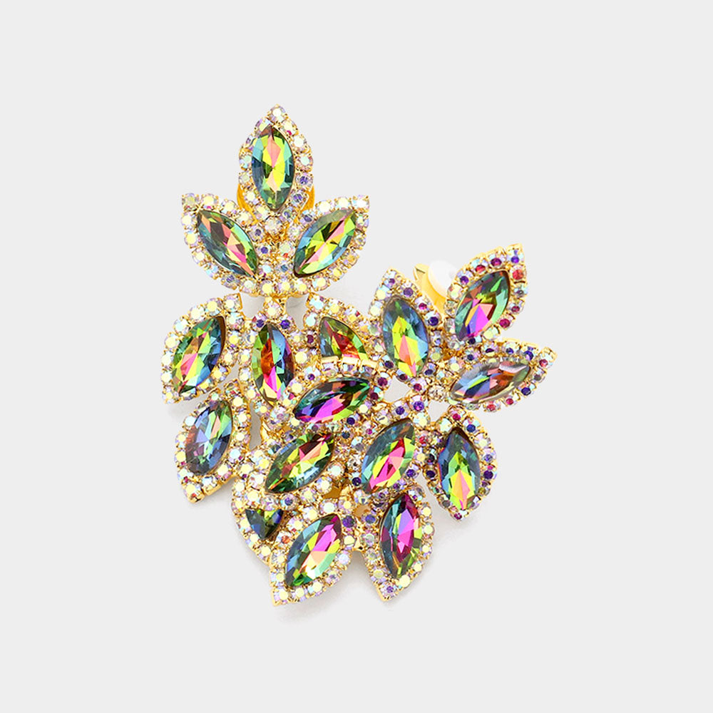 Multi-Color Crystal Rhinestone Oval Cluster Clip On Earrings