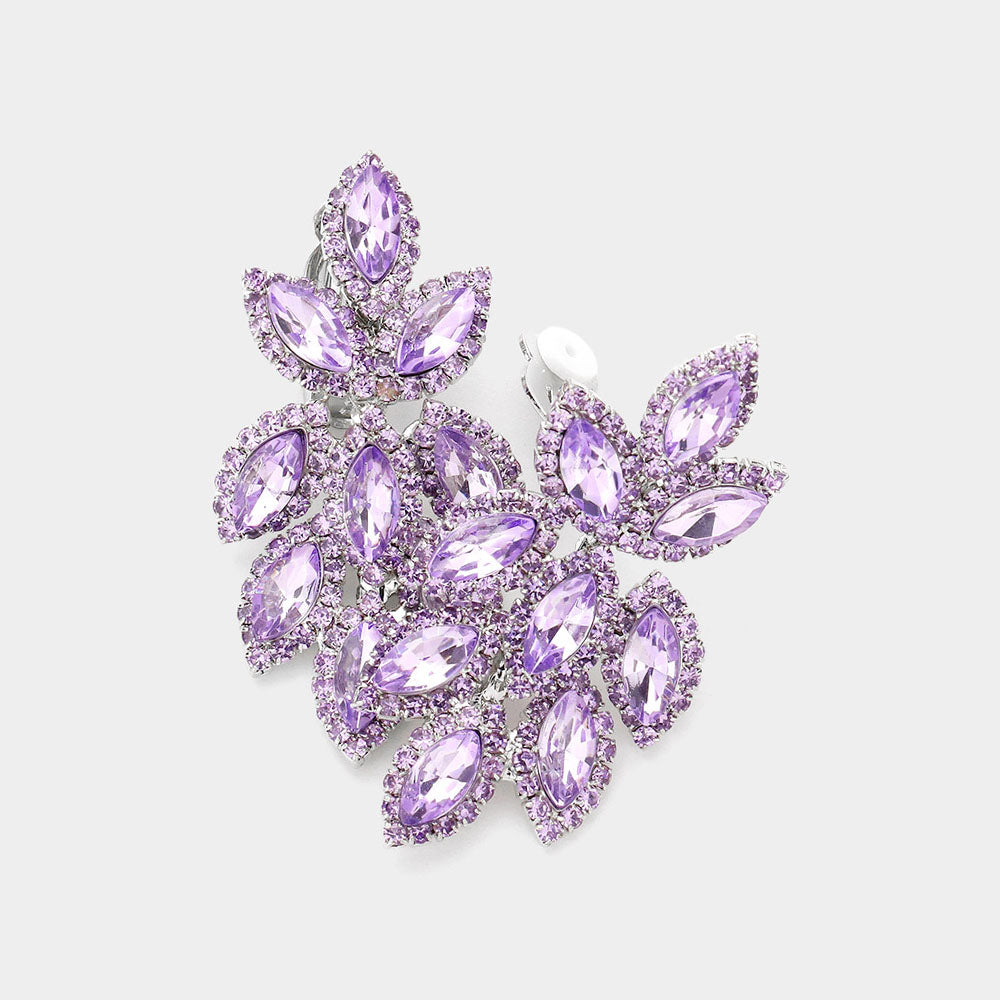 Lavender Crystal Rhinestone Oval Cluster Clip On Earrings