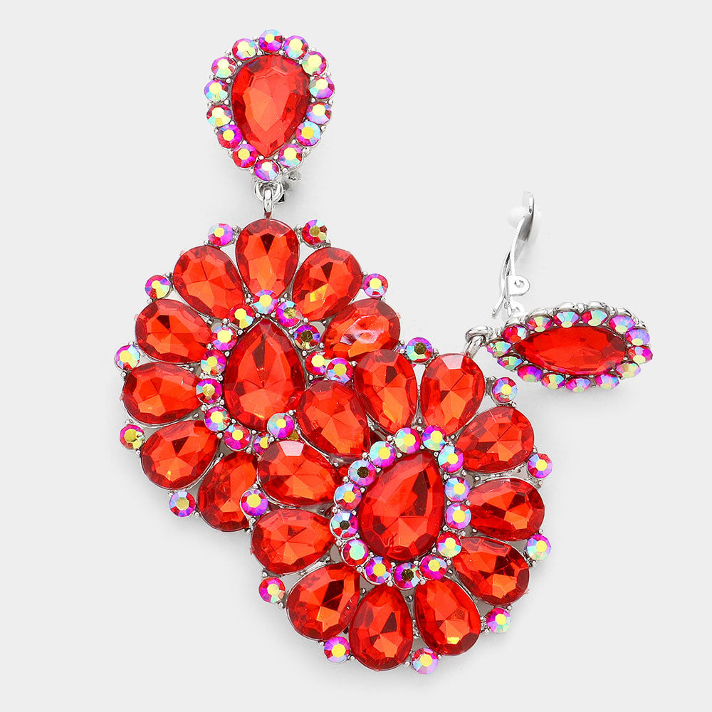 Large Red Pageant Earrings | Clip On