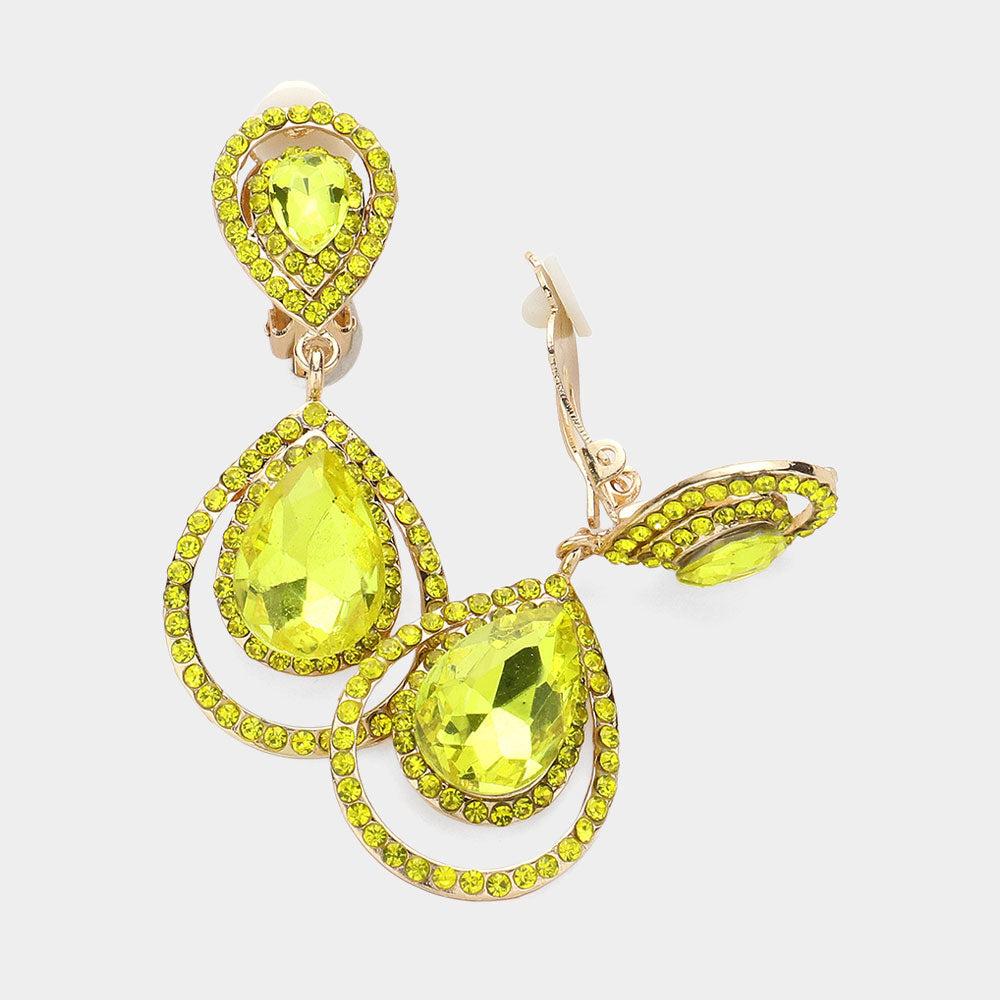 Yellow Crystal Surround Clip On Earrings