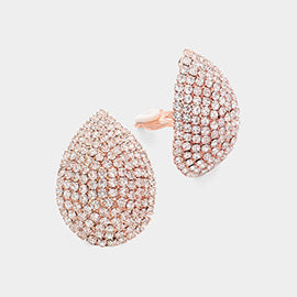 Crystal Rhinestone Dome Pageant Clip On Earrings on Rose Gold | Rhinestone Clip On Interview Earrings
