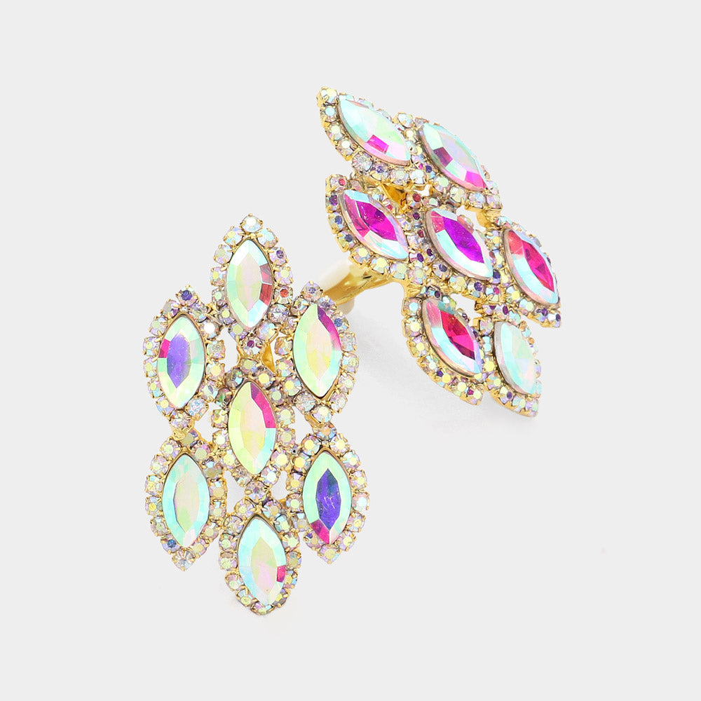 AB Marquise Stone Clip On Pageant Earrings on Gold | Prom Earrings