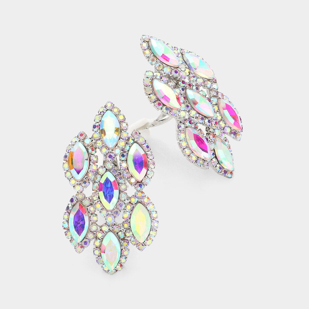 AB Marquise Stone Clip On Pageant Earrings  | Prom Earrings