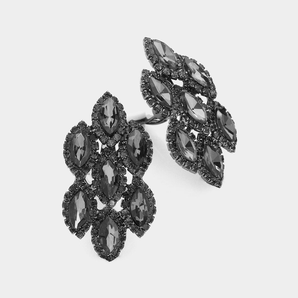 Black Diamond Marquise Stone Clip On Pageant Earrings  | Prom Earrings