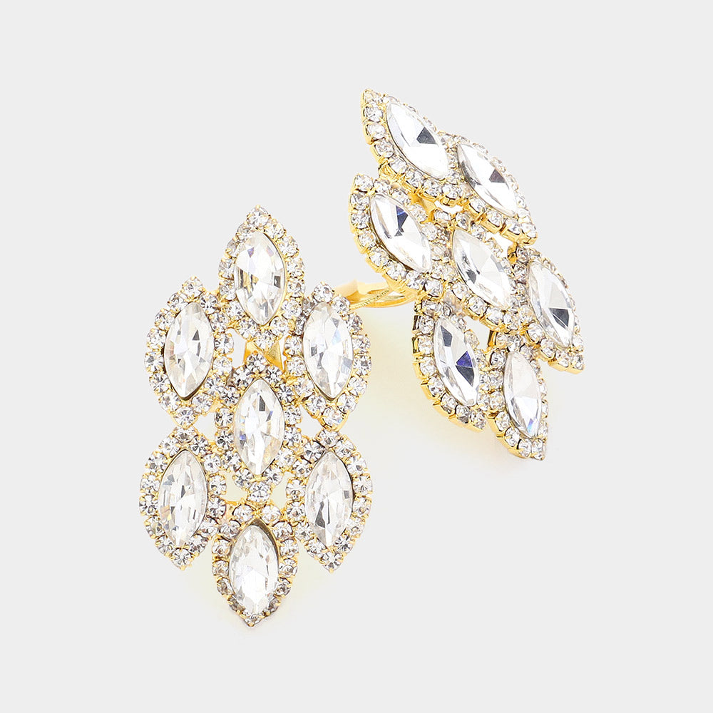 Clear Marquise Stone Clip On Pageant Earrings on Gold | Prom Earrings