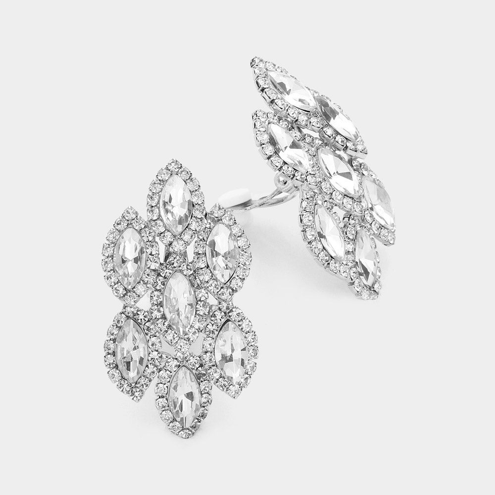 Clear Marquise Stone Clip On Pageant Earrings  | Prom Earrings