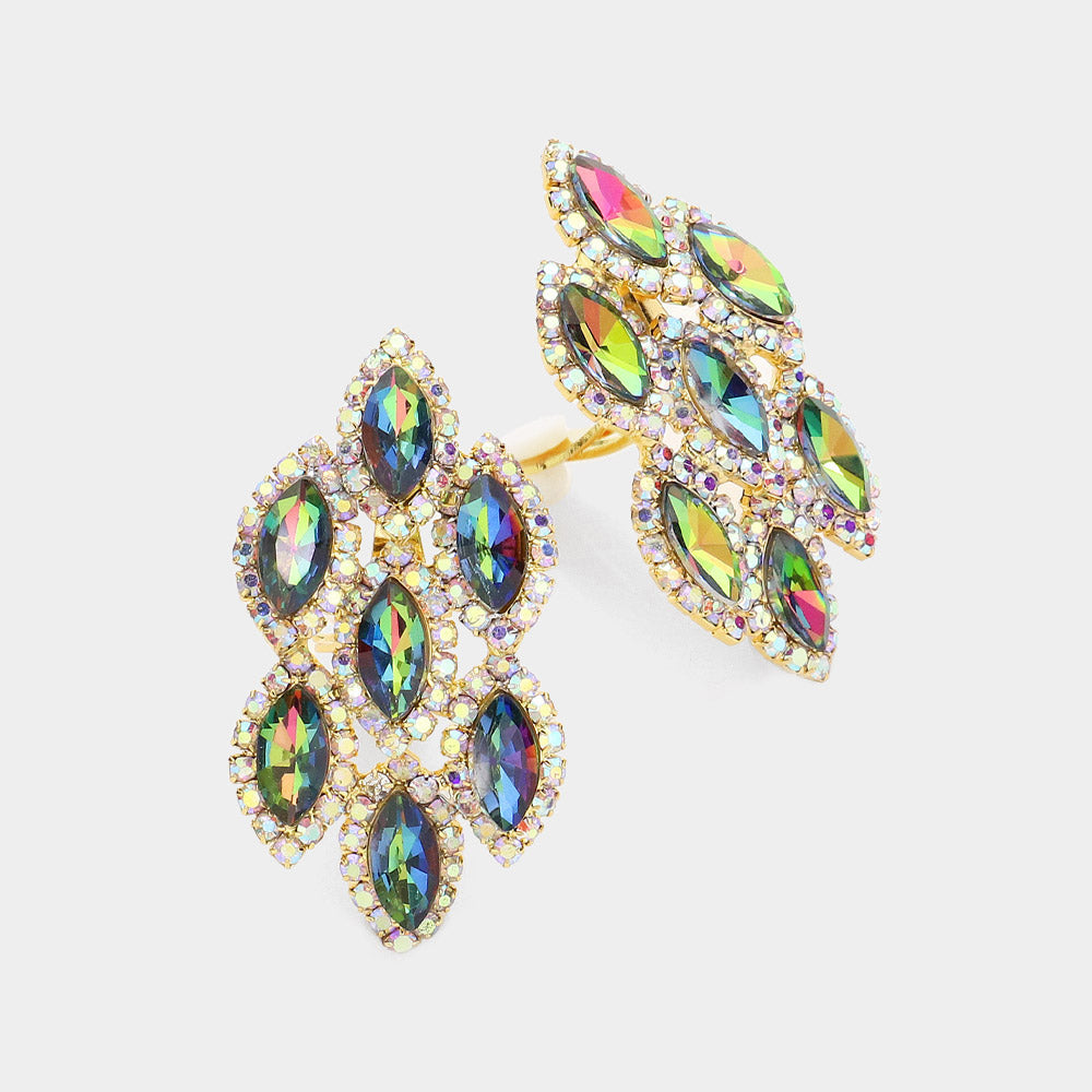 Multi-Color Marquise Stone Clip On Pageant Earrings | Prom Earrings