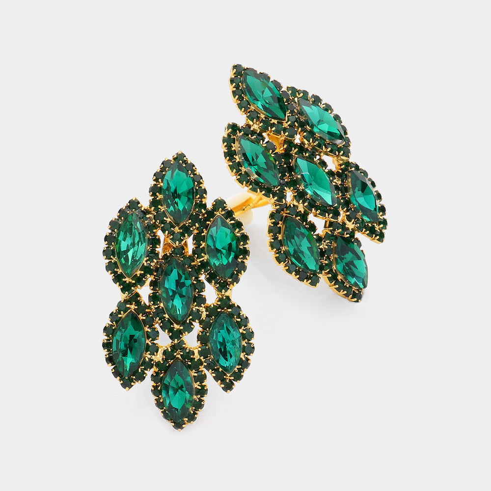 Emerald Marquise Stone Clip On Pageant Earrings | Prom Earrings