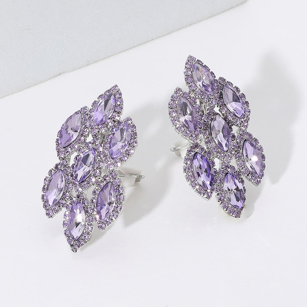 Lavender Marquise Stone Clip On Pageant Earrings | Prom Earrings