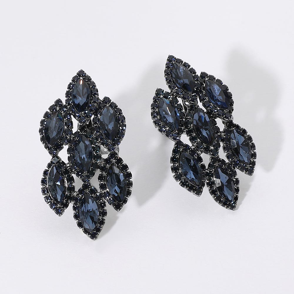 Navy Marquise Stone Clip On Pageant Earrings | Prom Earrings
