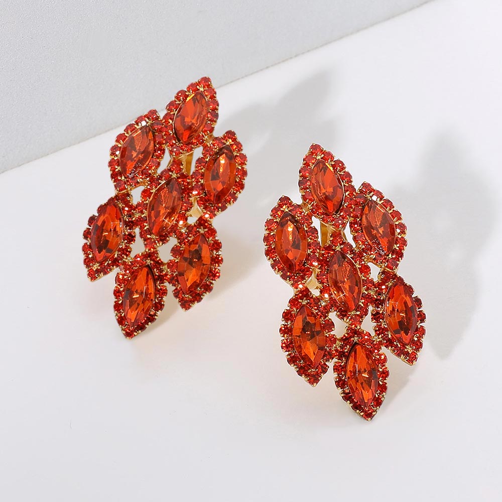 Red Marquise Stone Clip On Pageant Earrings | Prom Earrings