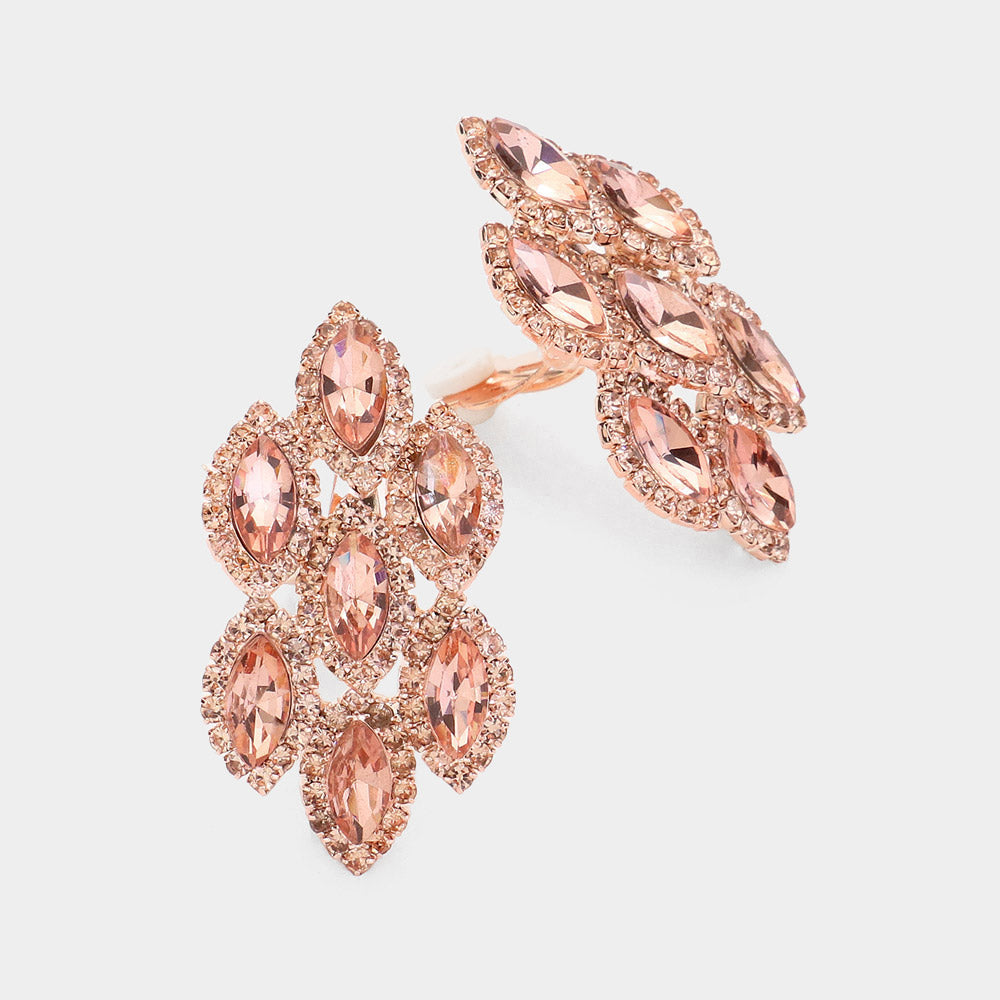 Peach Marquise Stone Clip On Pageant Earrings | Prom Earrings
