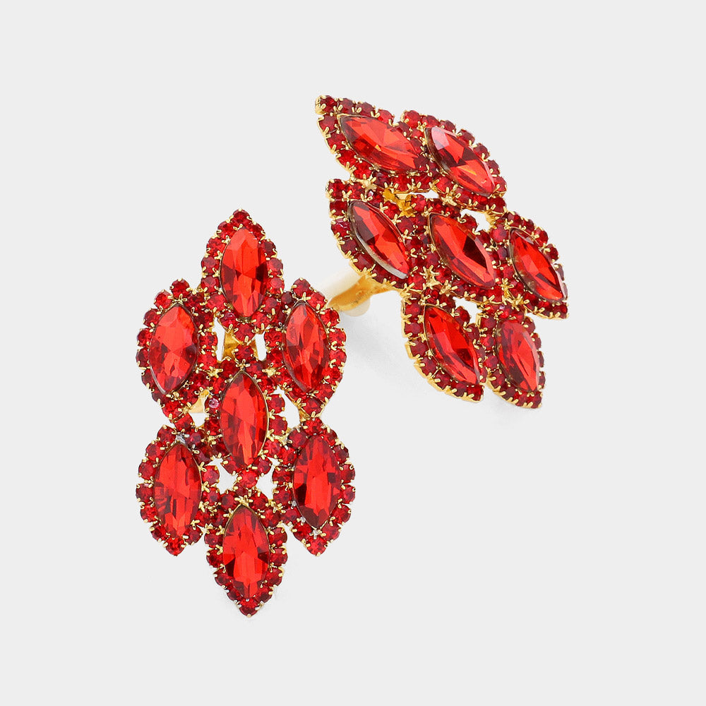Red Marquise Stone Clip On Pageant Earrings | Prom Earrings