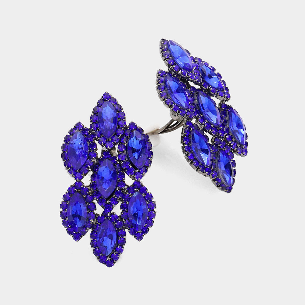 Royal Blue Marquise Stone Clip On Pageant Earrings | Prom Earrings