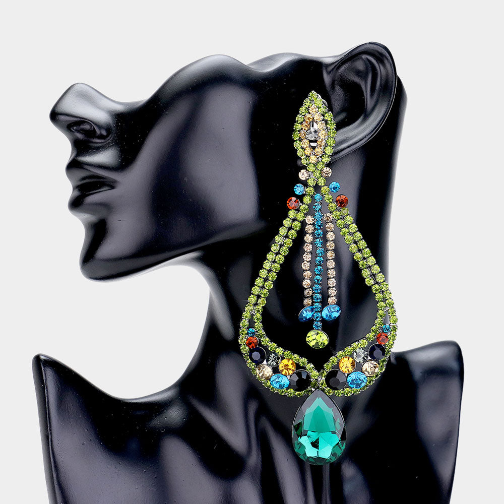 Multi-Color Crystal Pageant Earrings  | "Miss America"| Clip On