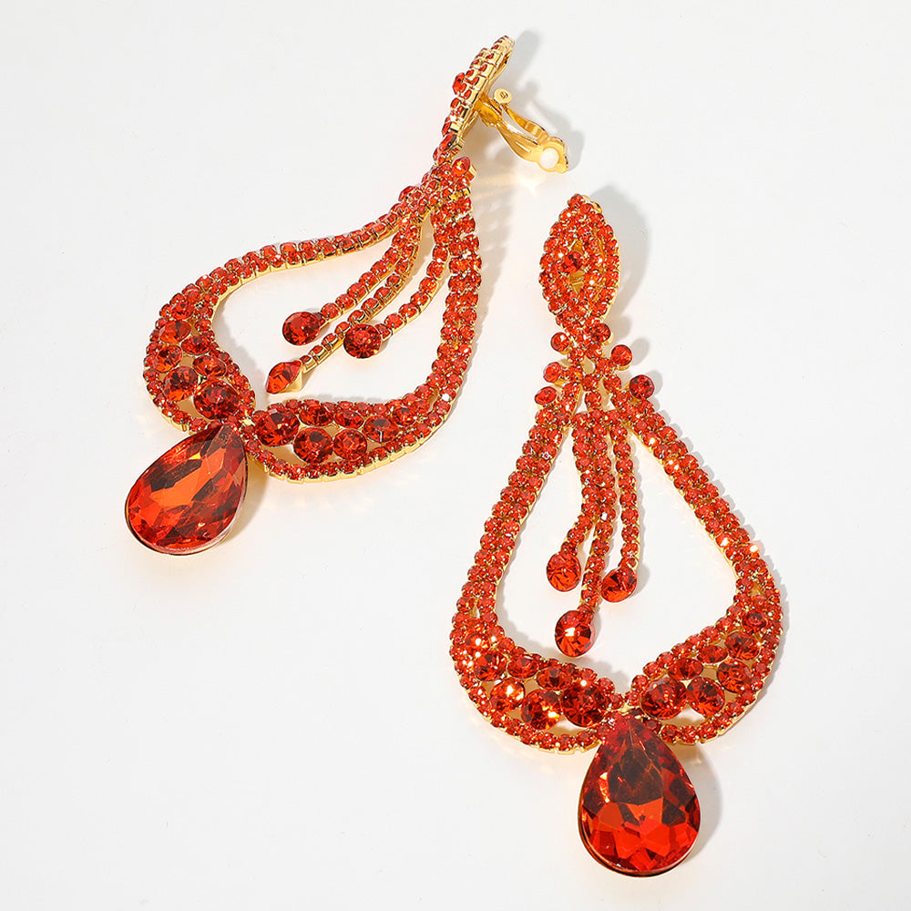 Red Crystal Pageant Earrings  | "Miss America"| Clip On 