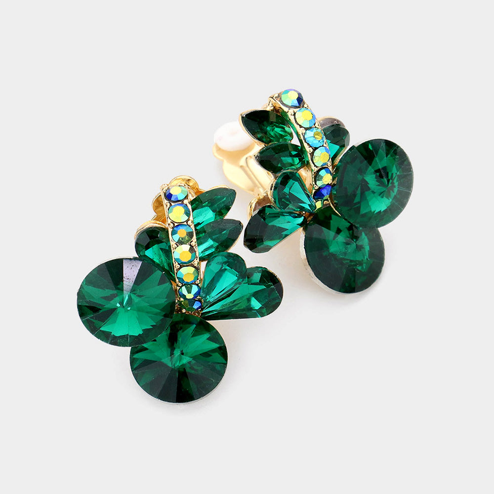 Multi Stone Emerald Cluster Clip On Earrings | Interview Earrings