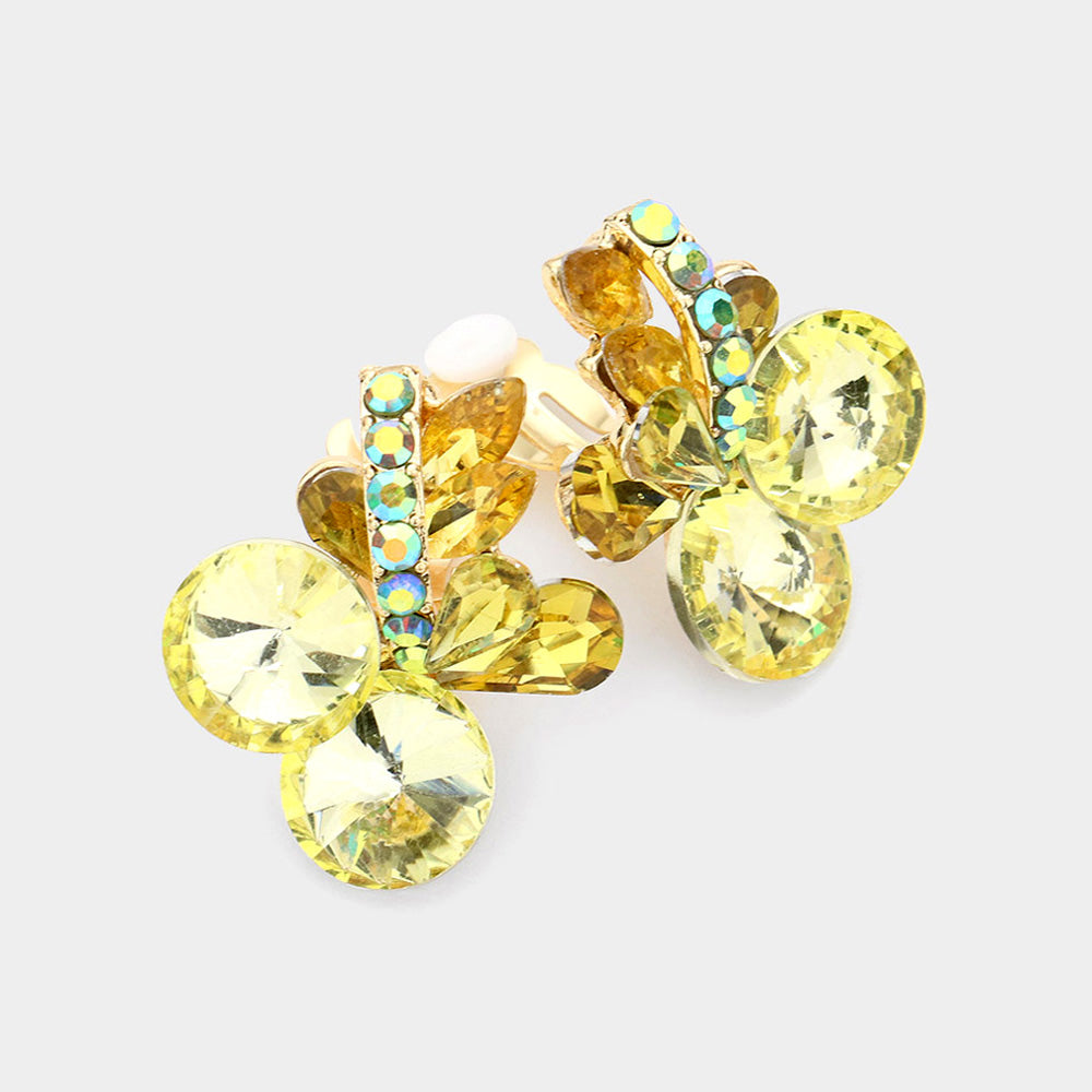 Multi Stone Yellow Cluster Clip On Earrings | Interview Earrings