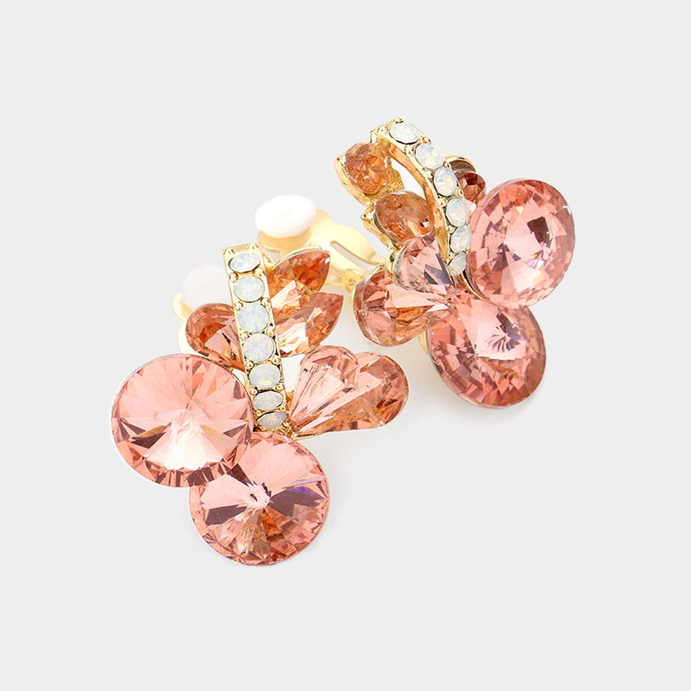 Multi Stone Peach Cluster Clip On Earrings | Interview Earrings