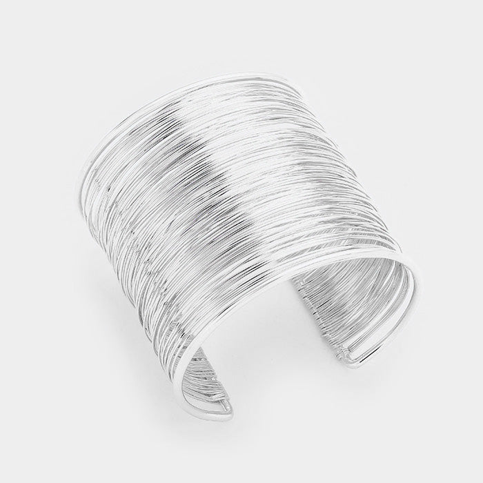 Multi Layered Silver Metal Cuff Bracelet | Pageant Jewelry | Evening Jewelry