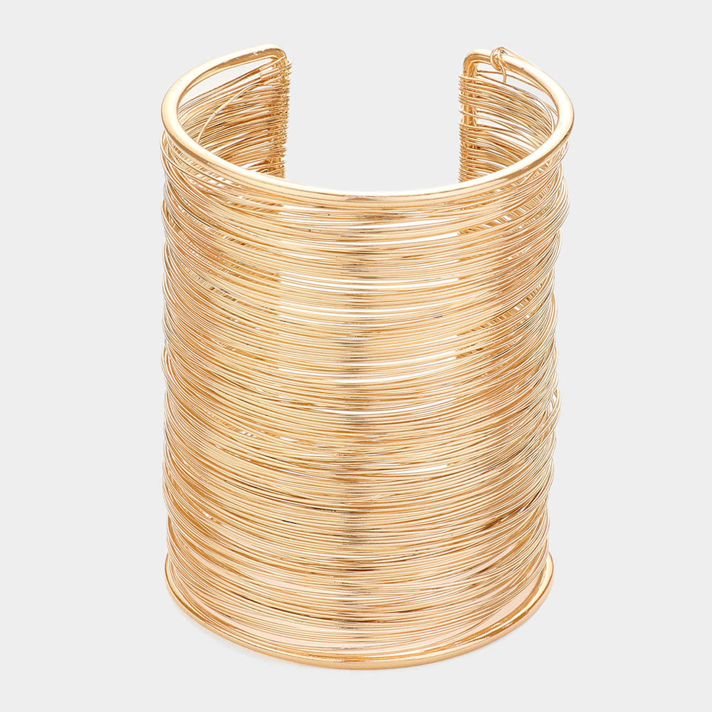 Wide Gold Metal Wire Cuff Bracelet | Pageant Jewelry | Evening Jewelry 