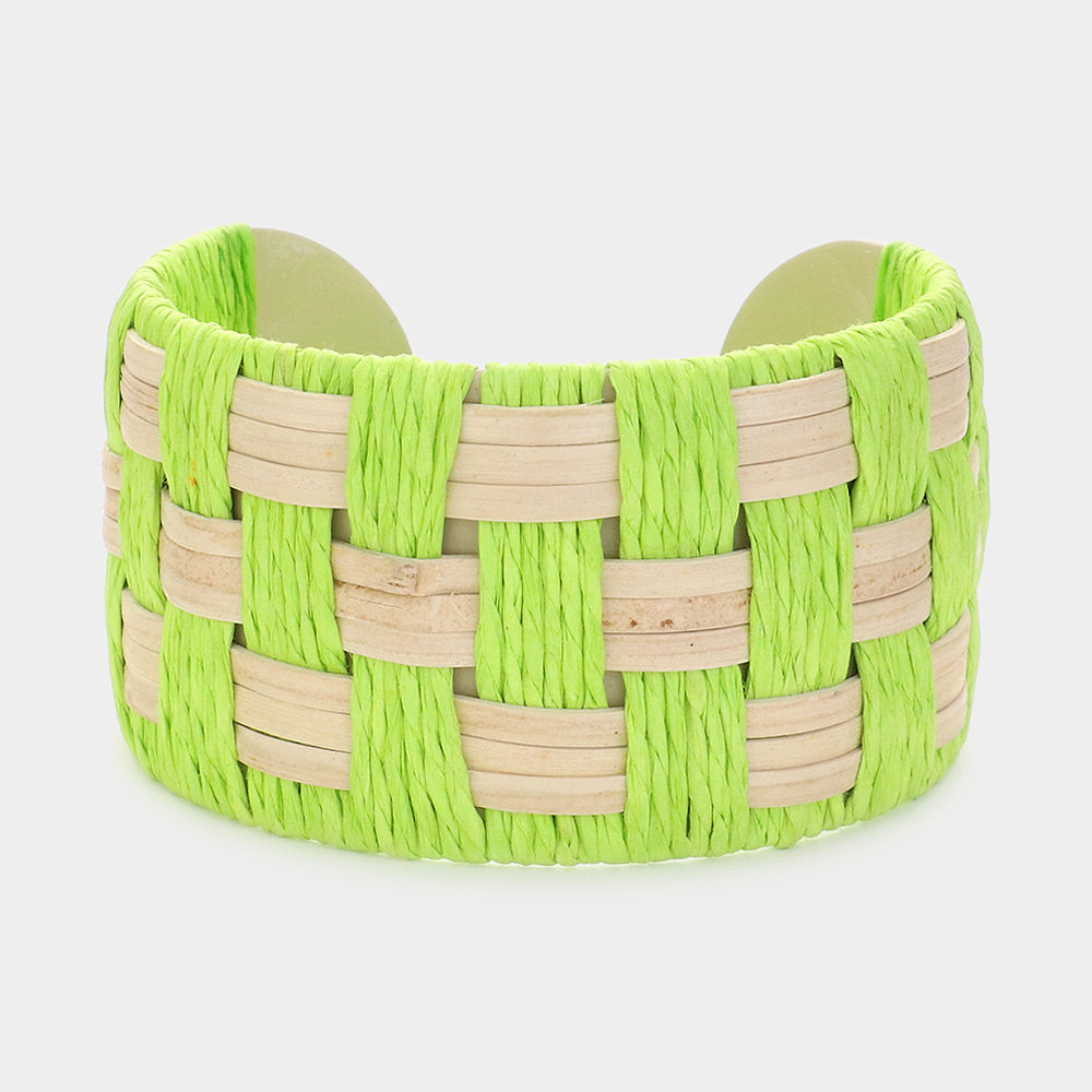 Lime Raffia Weave Fun Fashion Cuff Bracelet | Outfit of Choice Jewelry