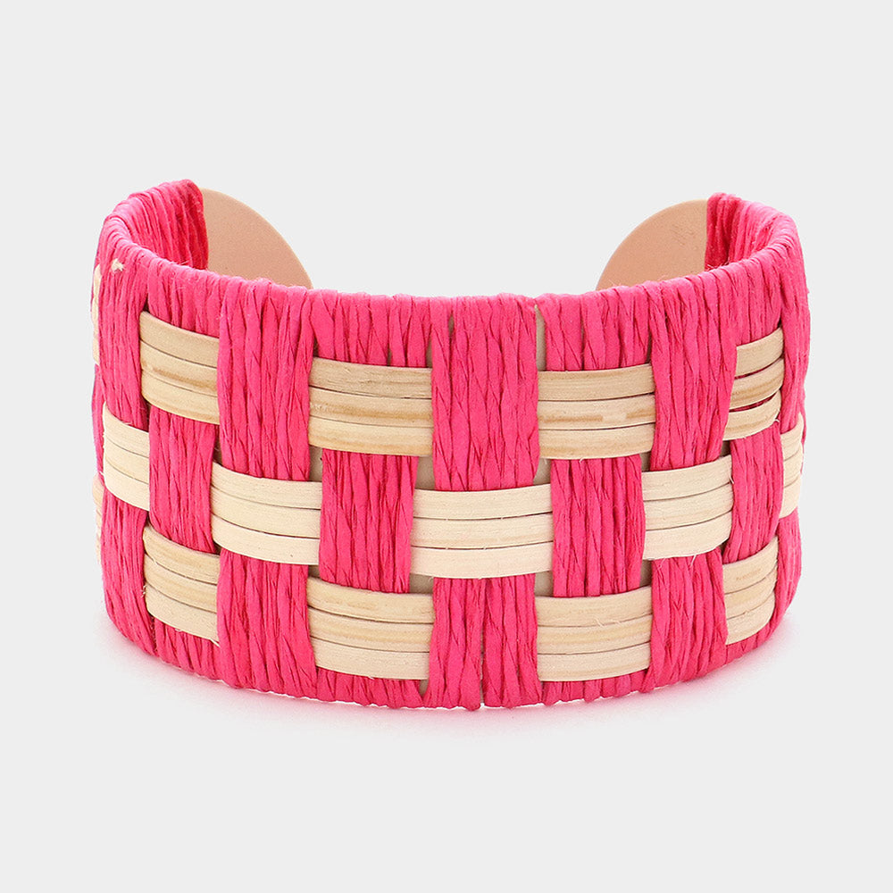 Neon Pink Raffia Weave Fun Fashion Cuff Bracelet | Outfit of Choice Jewelry