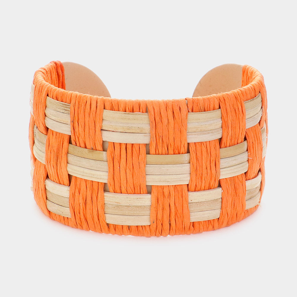 Orange Raffia Weave Fun Fashion Cuff Bracelet | Outfit of Choice Jewelry