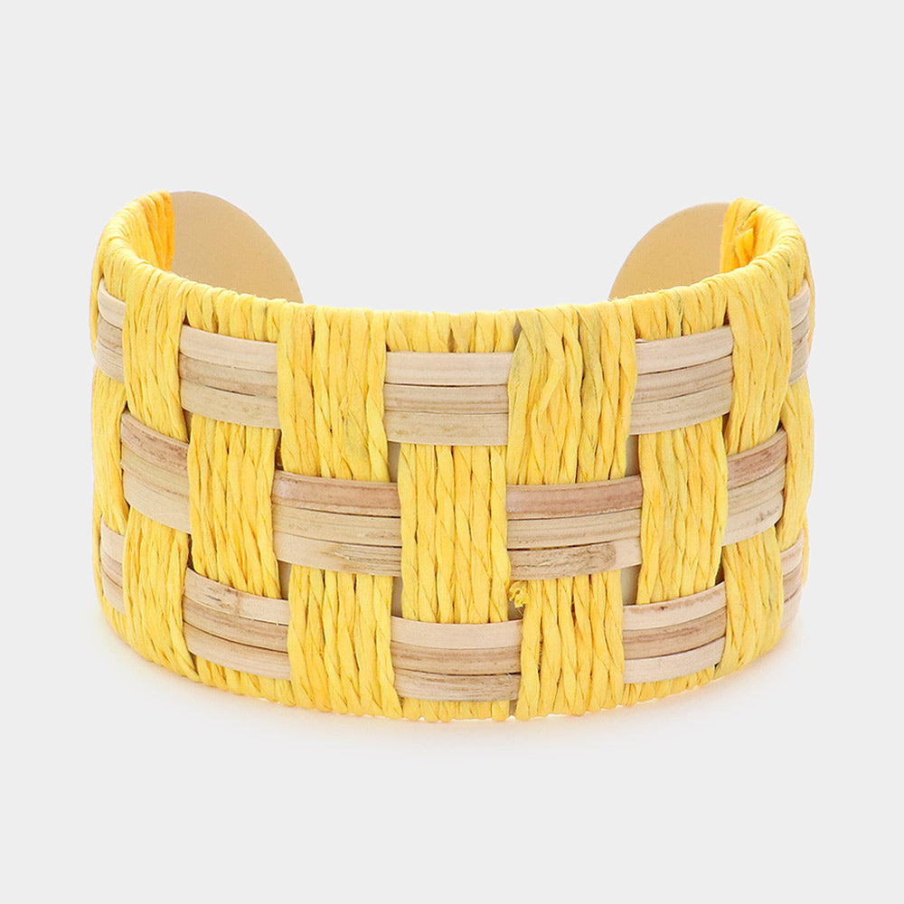 Yellow Raffia Weave Fun Fashion Cuff Bracelet | Outfit of Choice Jewelry