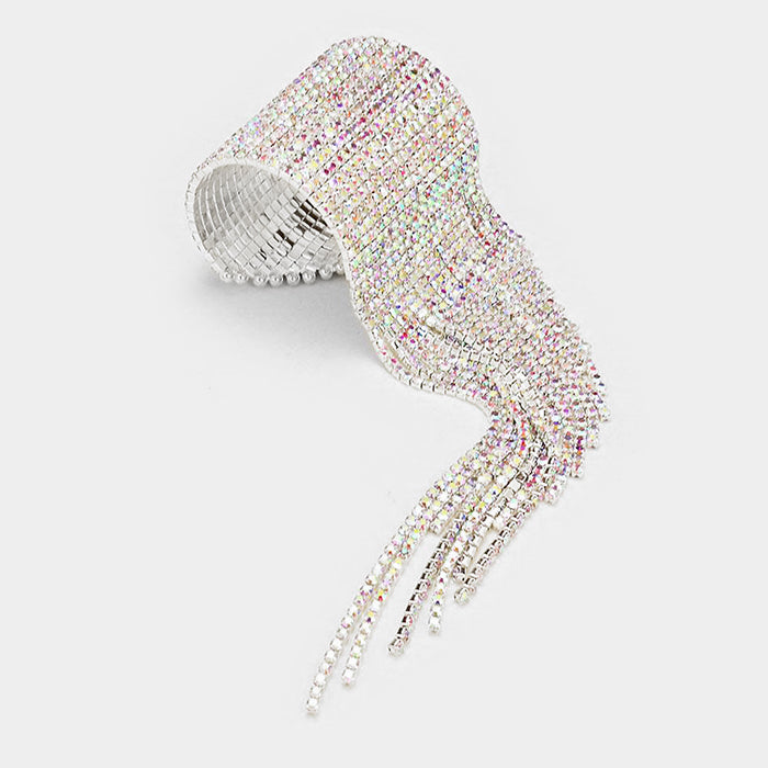 AB Rhinestone Fringe Open Pageant Bracelet  | Rhinestone Bracelet