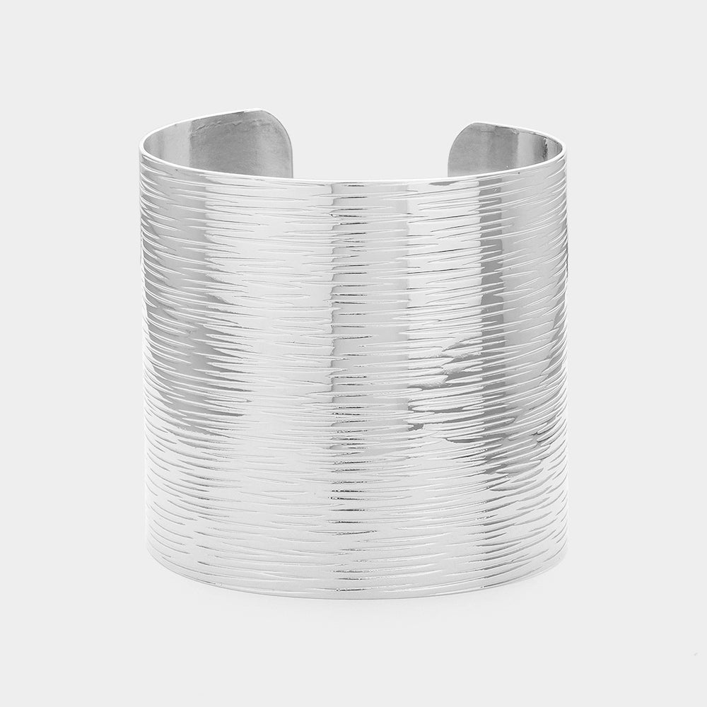 Textured Silver Metal Cuff Bracelet