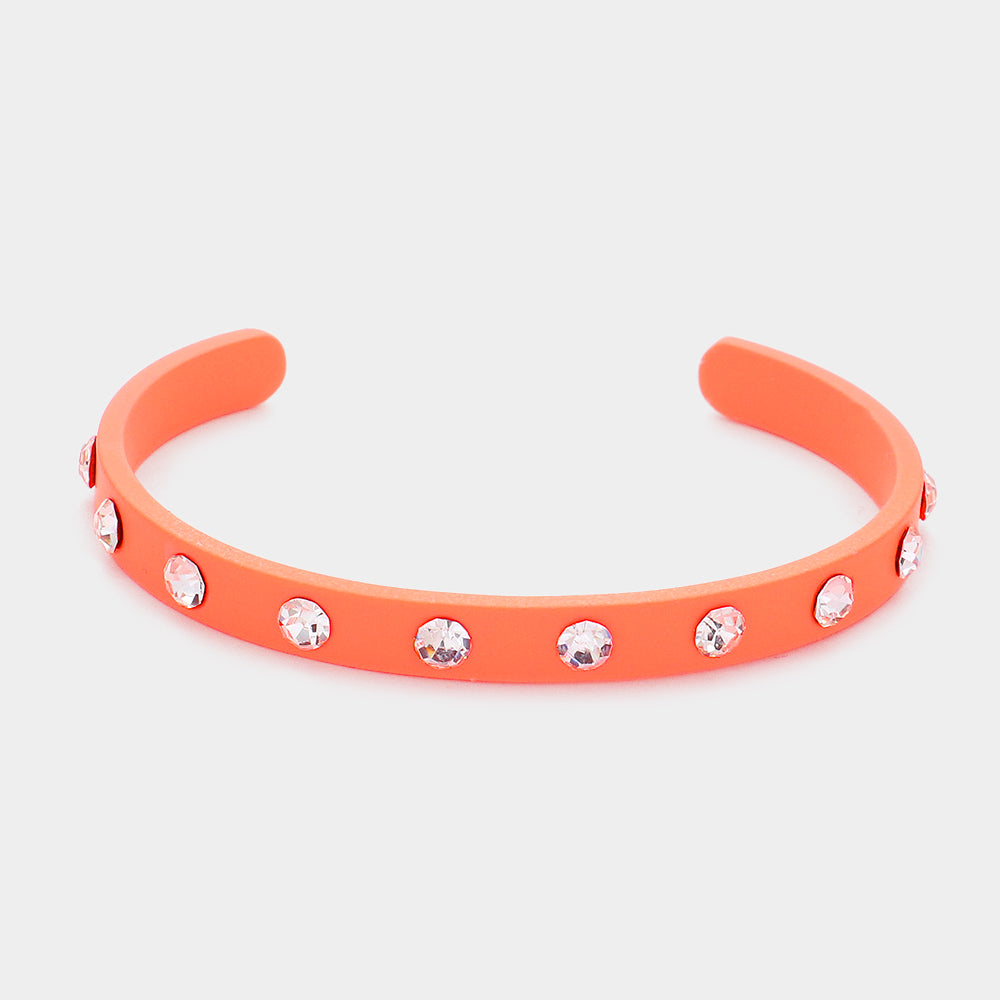 Neon Orange Studded Fun Fashion Cuff Bracelet | Outfit of Choice Jewelry