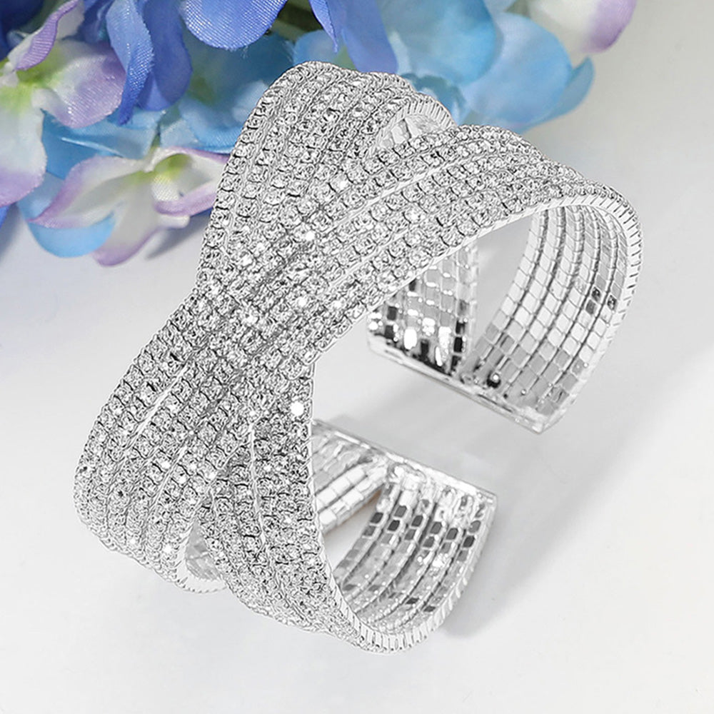 CZ Stone Crisscross Pageant Cuff Bracelet | Evening Bracelet | Statement Bracelet